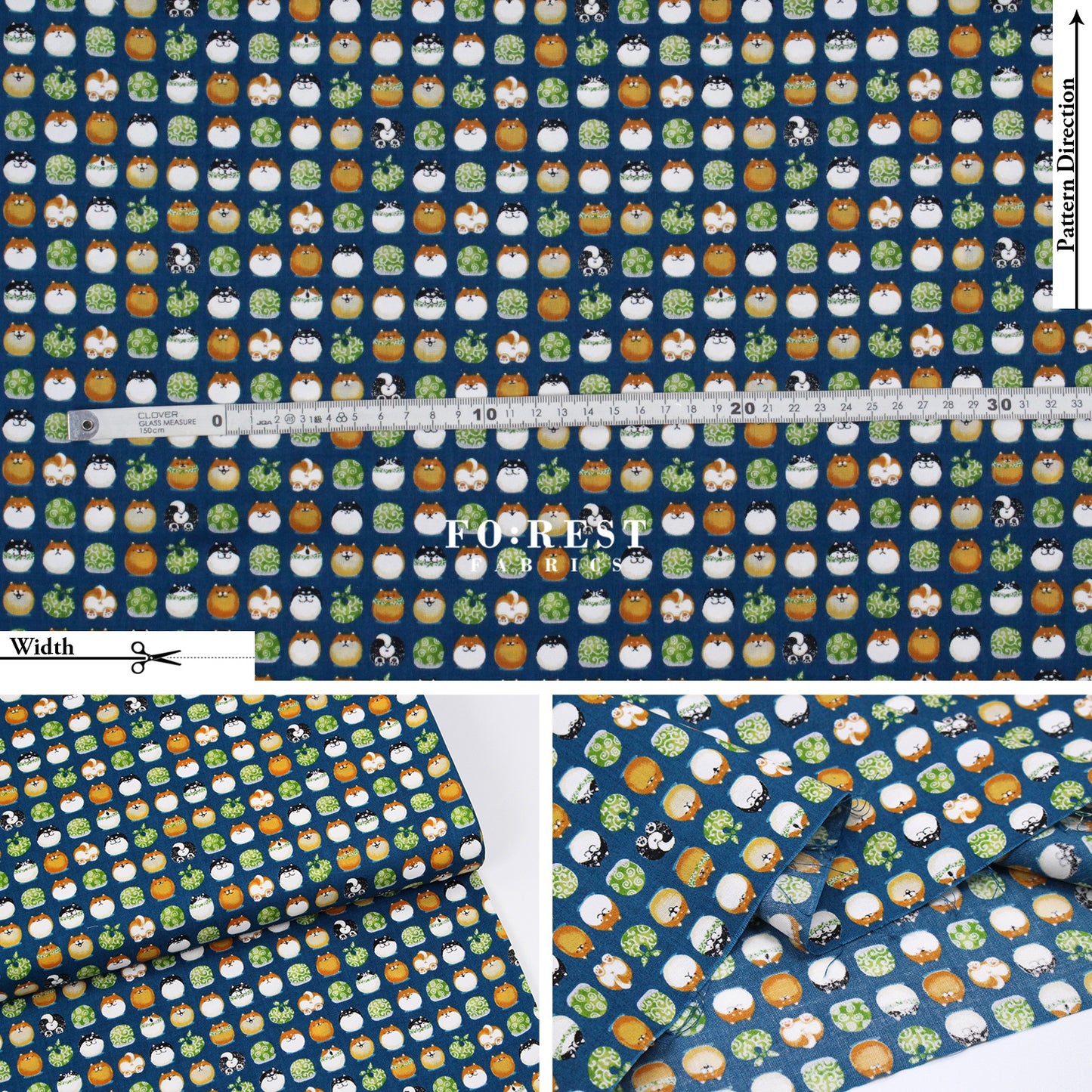 cotton - TravellingShiba Inu fabric Navy