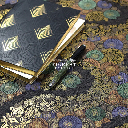 Gold Brocade - paper umbrellas fabric Black