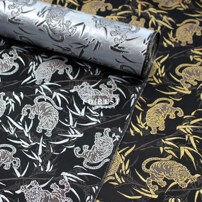 Gold Brocade - Tiger bamboo fabric Black