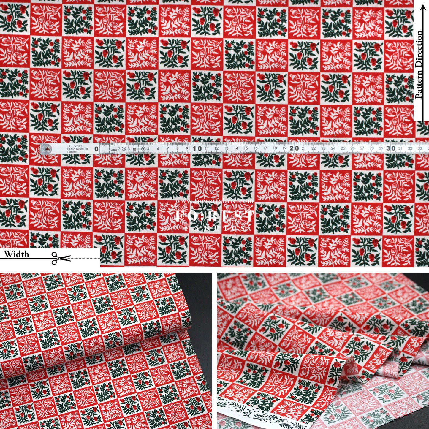 cotton - Yuletide Floral Red Fabric