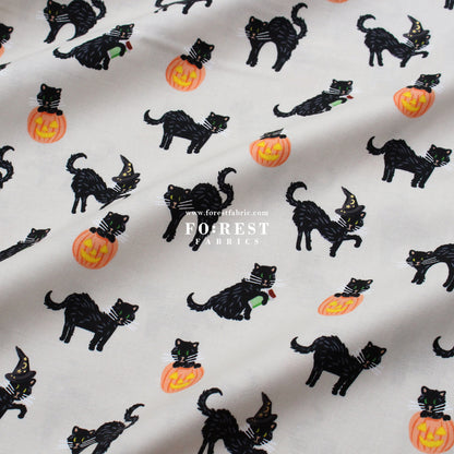 cotton - Black Cat Gray Metallic fabric