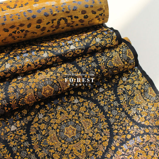 Gold Brocade - Circle of Life fabric Black