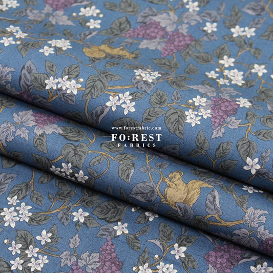 cotton - Flowers Squirrel fabric Blue