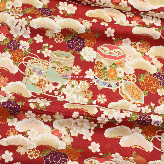 cotton - Cherry blossom Gift Box fabric Red