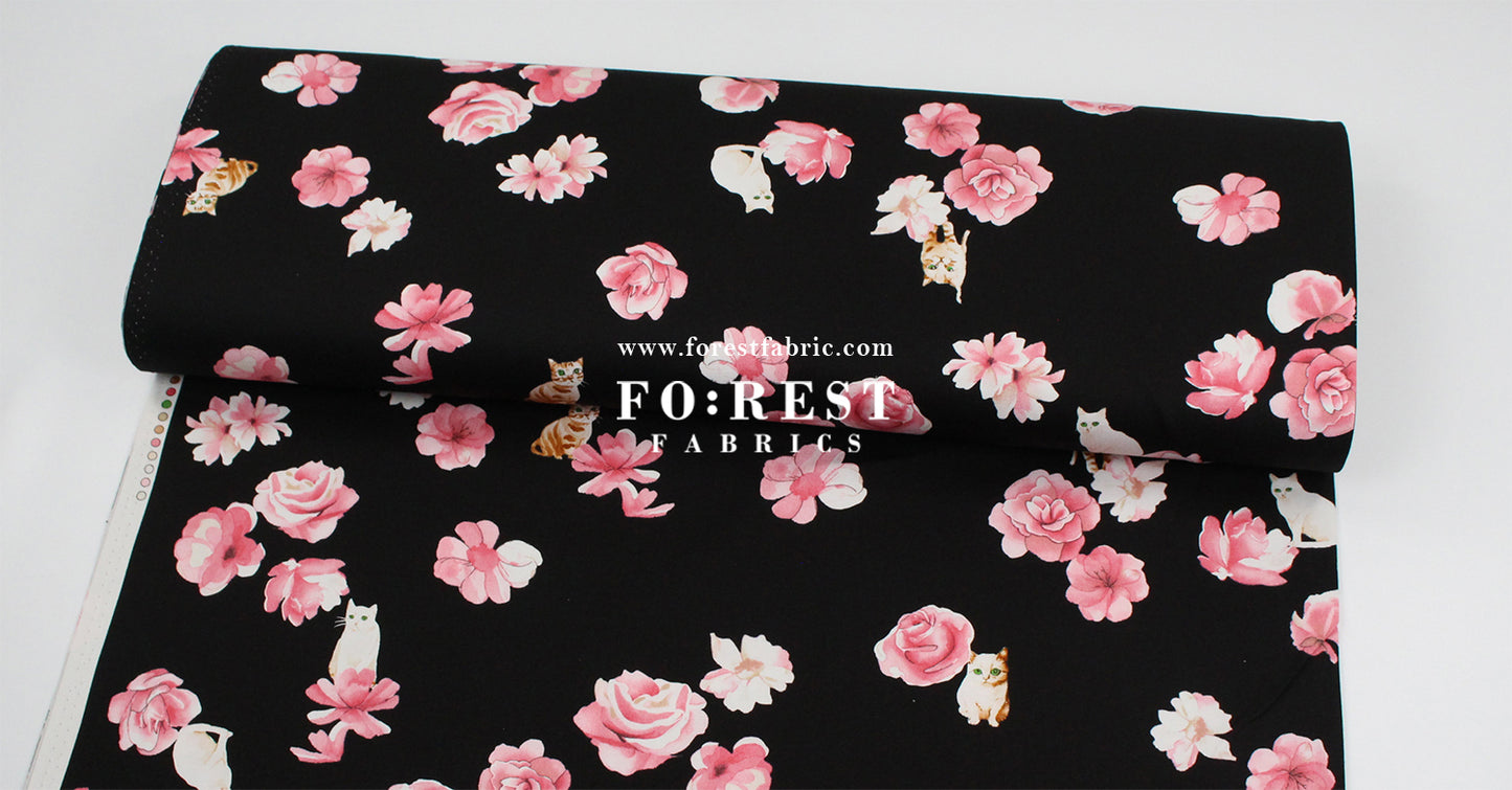 oxford - Rose Cats fabric Black