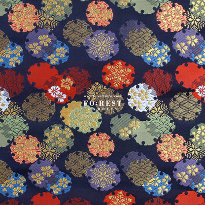 Gold Brocade - Yukiwa Snow 雪輪 fabric NAVY