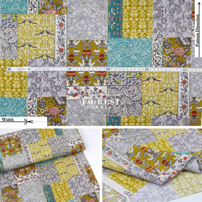 cotton - Art Nouveau Forest Flower fabric Mustard