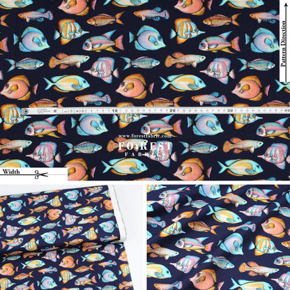 cotton - Tropical fish fabric Navy