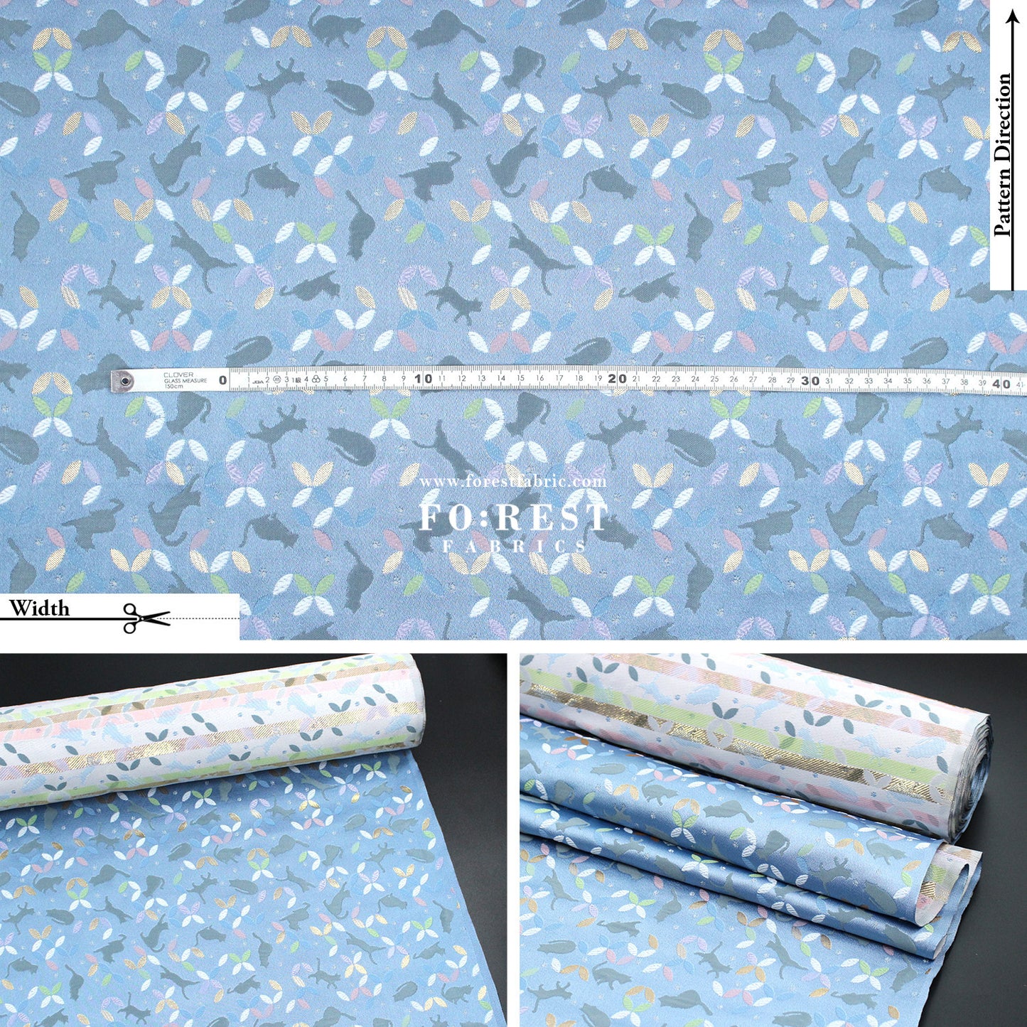 Gold Brocade - Shippo Cats fabric Blue