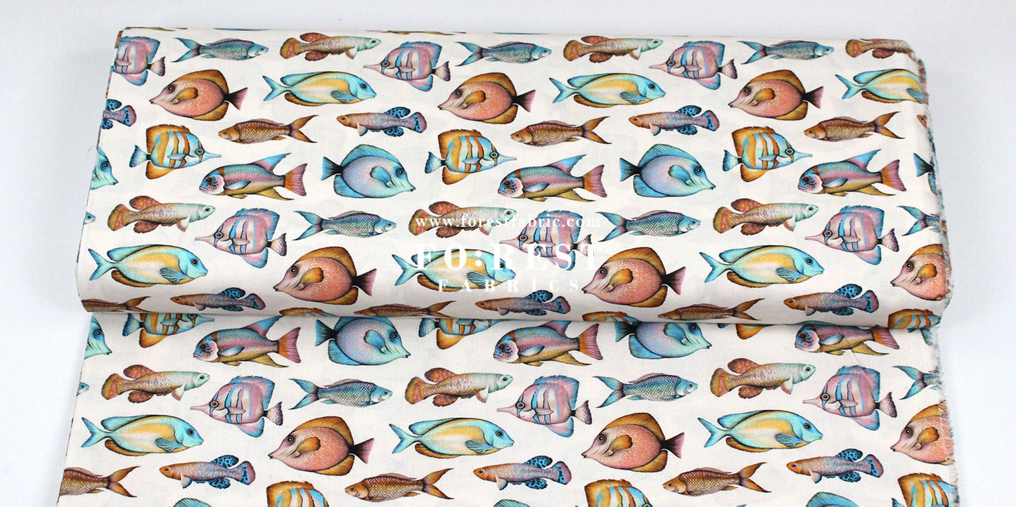 cotton - Tropical fish fabric Cream