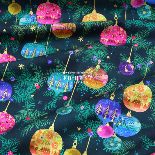 cotton - Christmas ball Metallic fabric Green