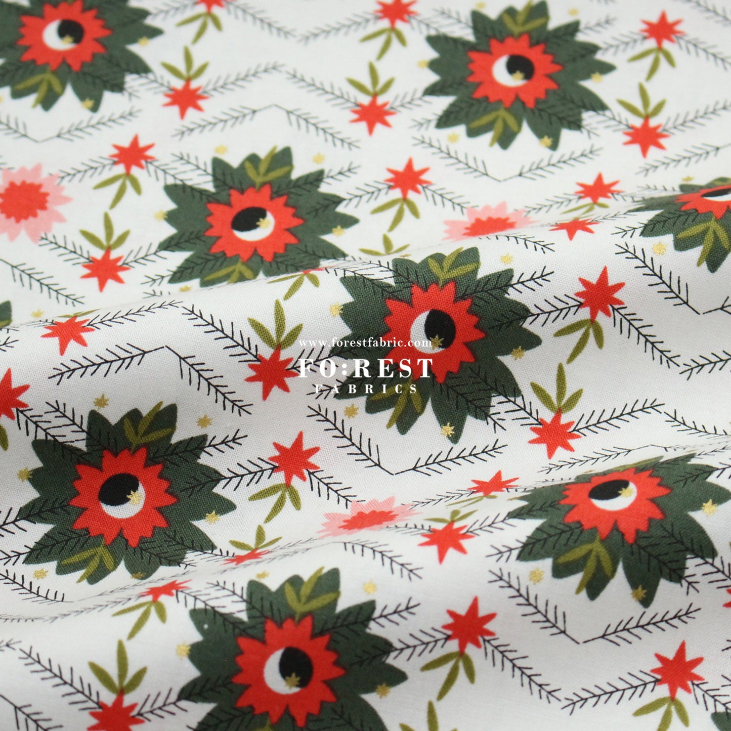 cotton - Poinsettia Mistletoe Metallic fabric