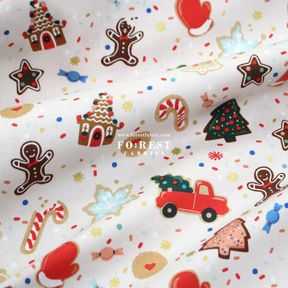 cotton - Christmas Cookies Cream Metallic Fabric