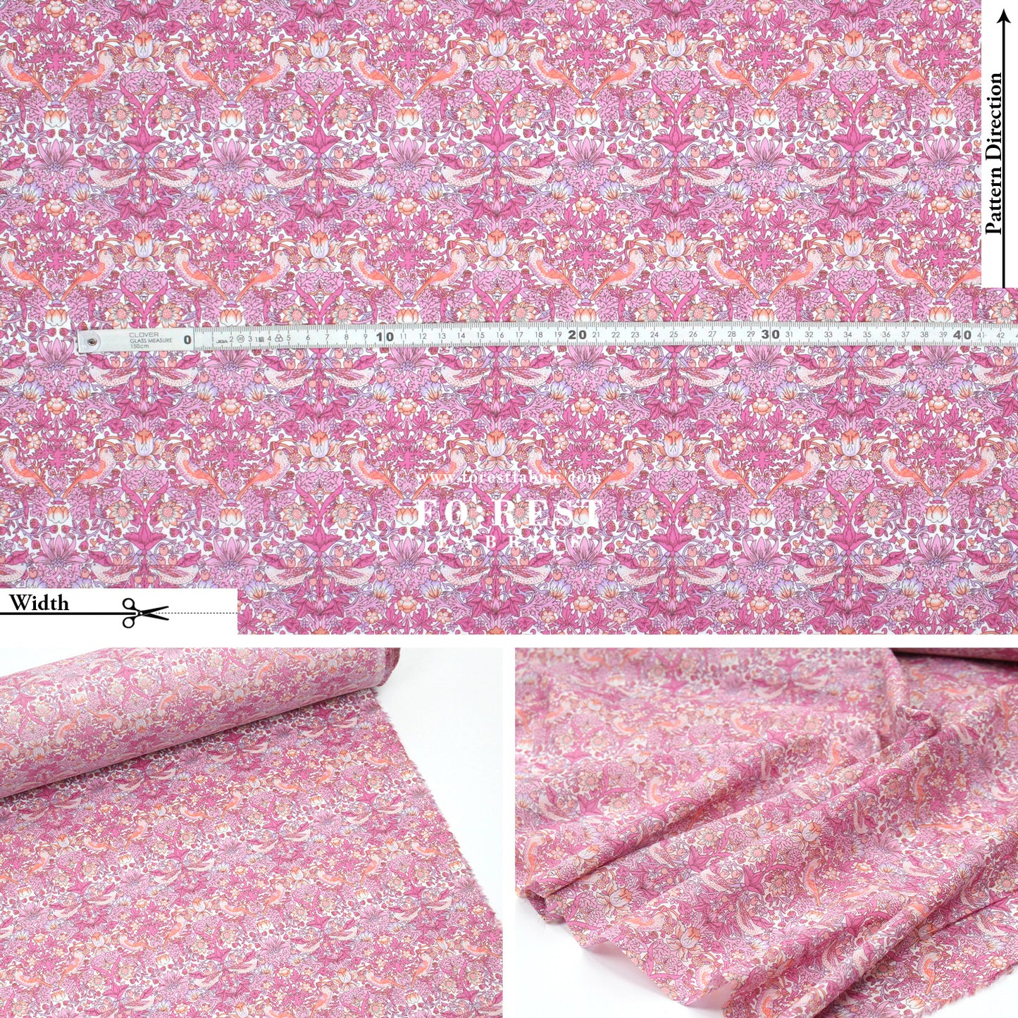 Liberty of London (Cotton Tana Lawn Fabric) - Strawberry thief spring Metalic E