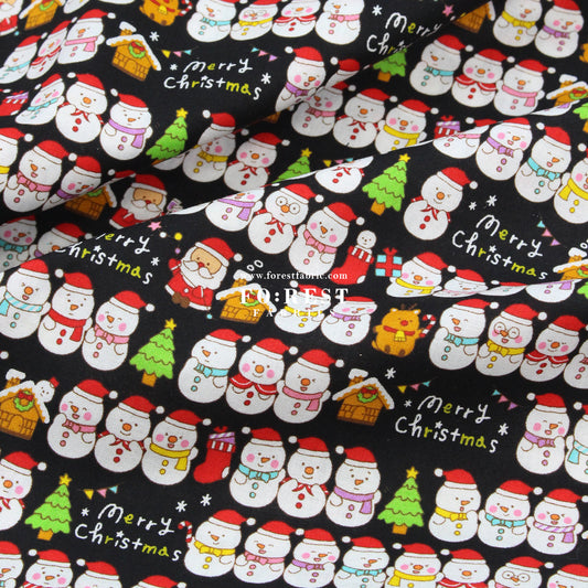 cotton - christmas Snow man fabric Black