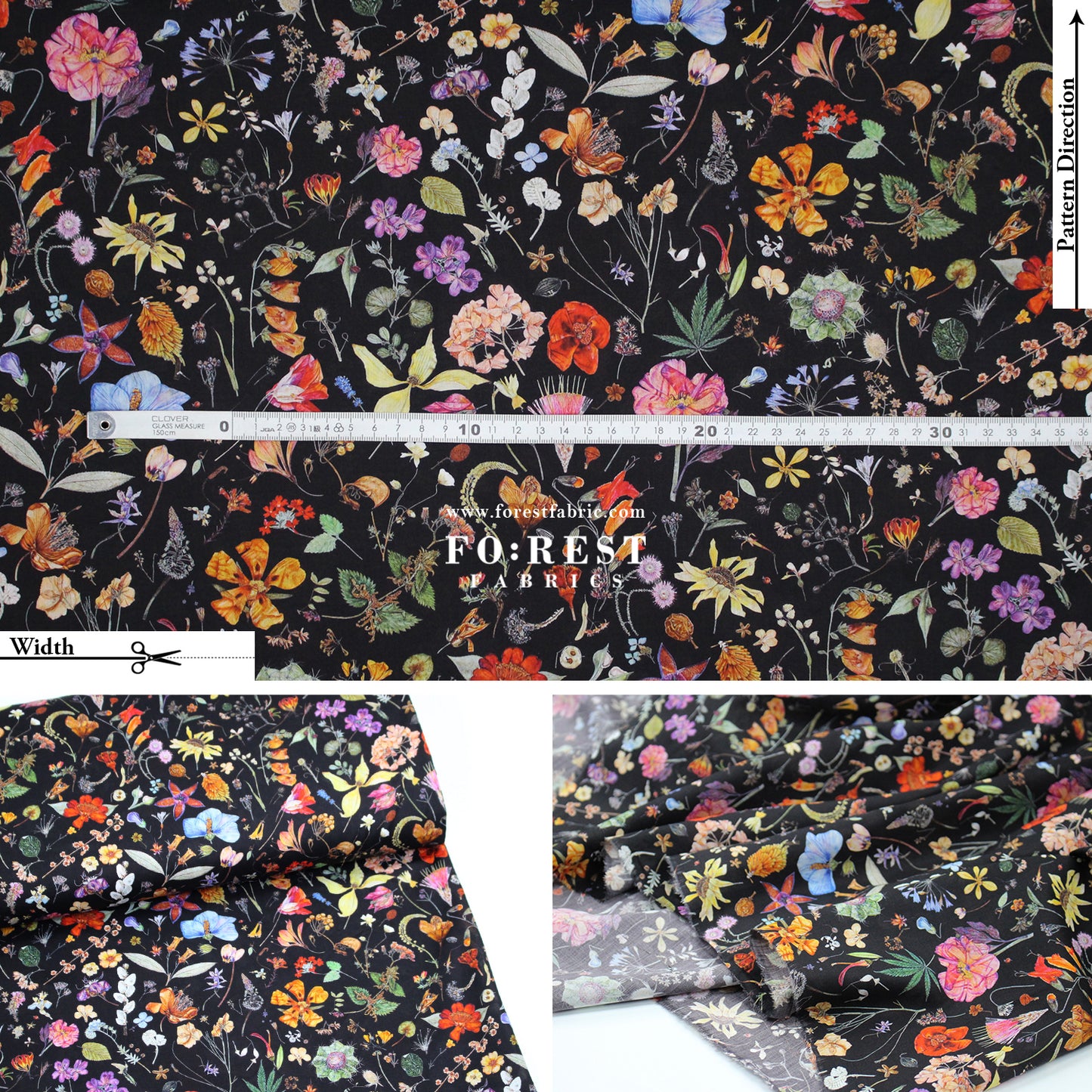 Liberty of London (Cotton Tana Lawn Fabric) - Floral eve Black