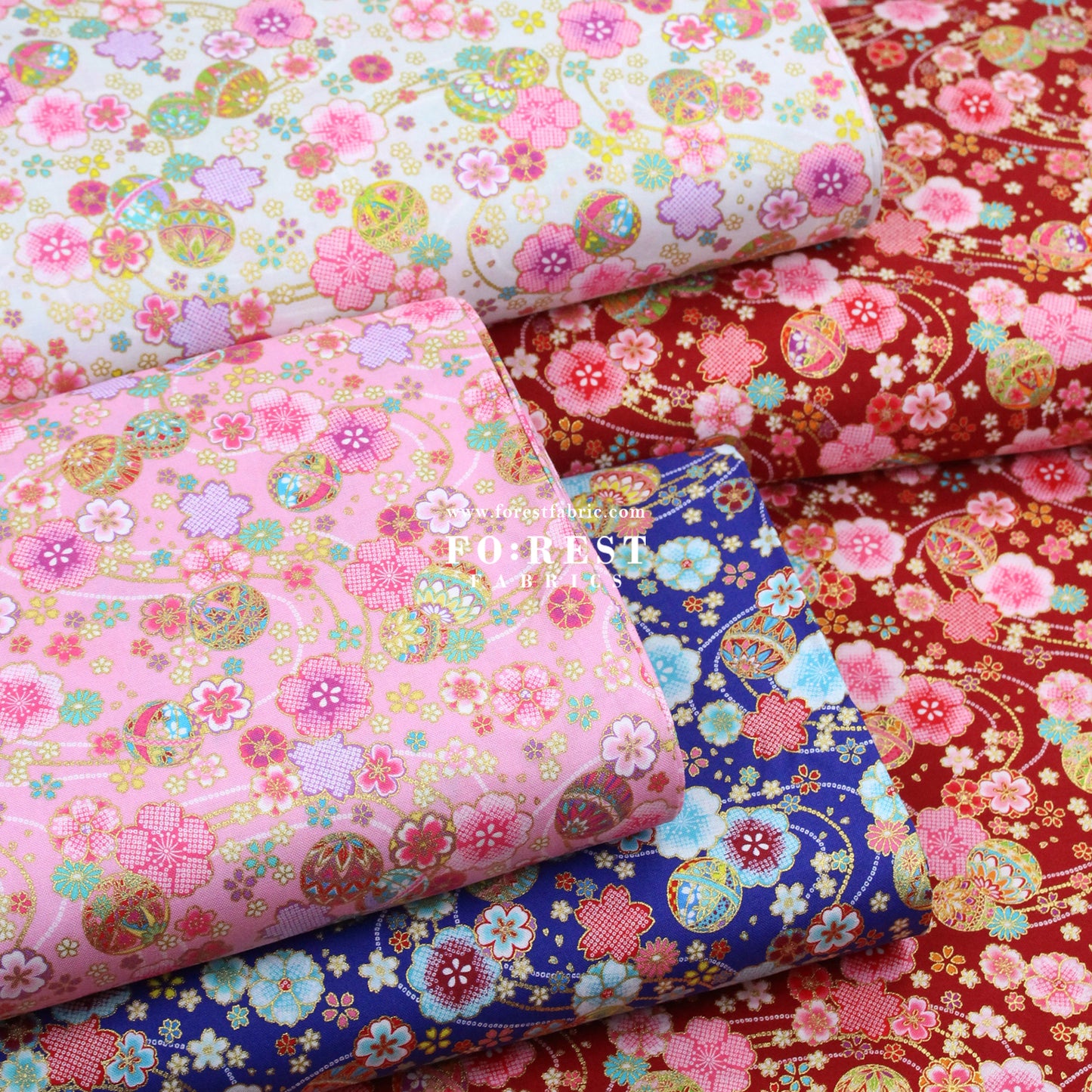 cotton - Decorative Temari Balls Sakura fabric Pink