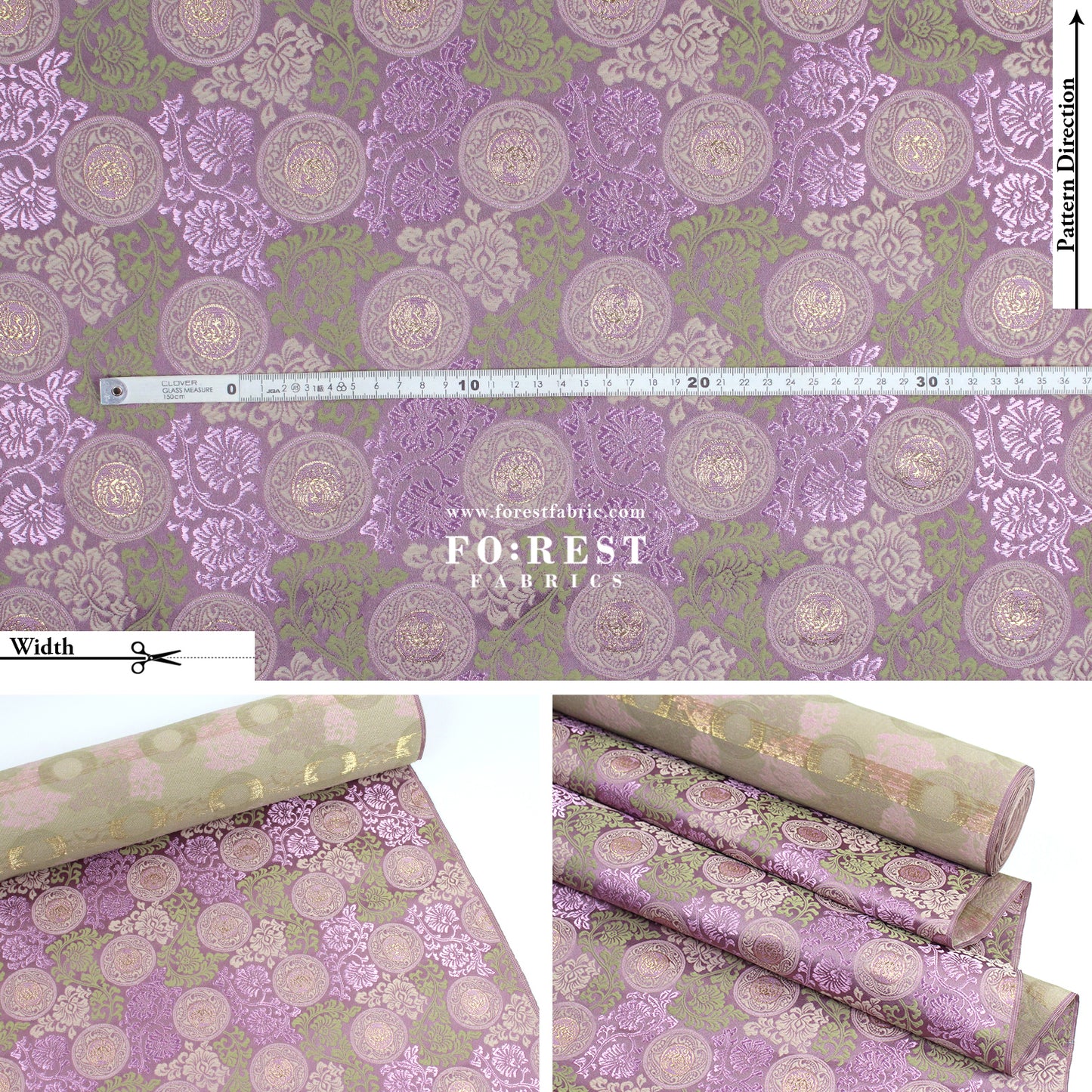 Gold brocade - Traditional Phoenix Japanese style KINRAN fabric PURPLE