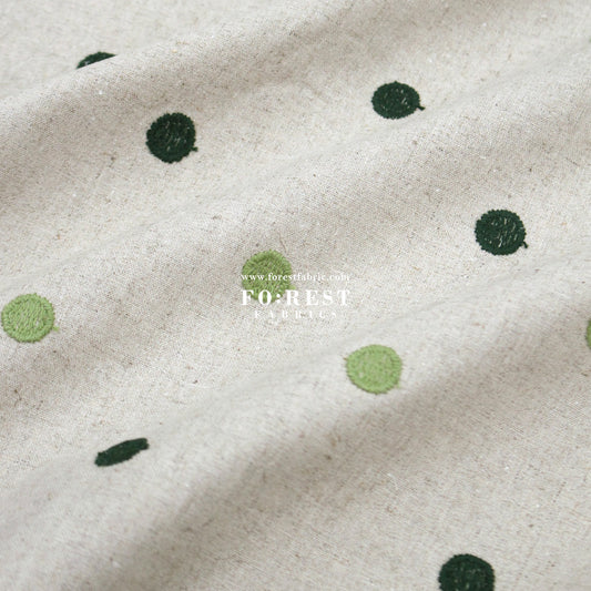 embroidery cotton Linen - Dot fabric Green