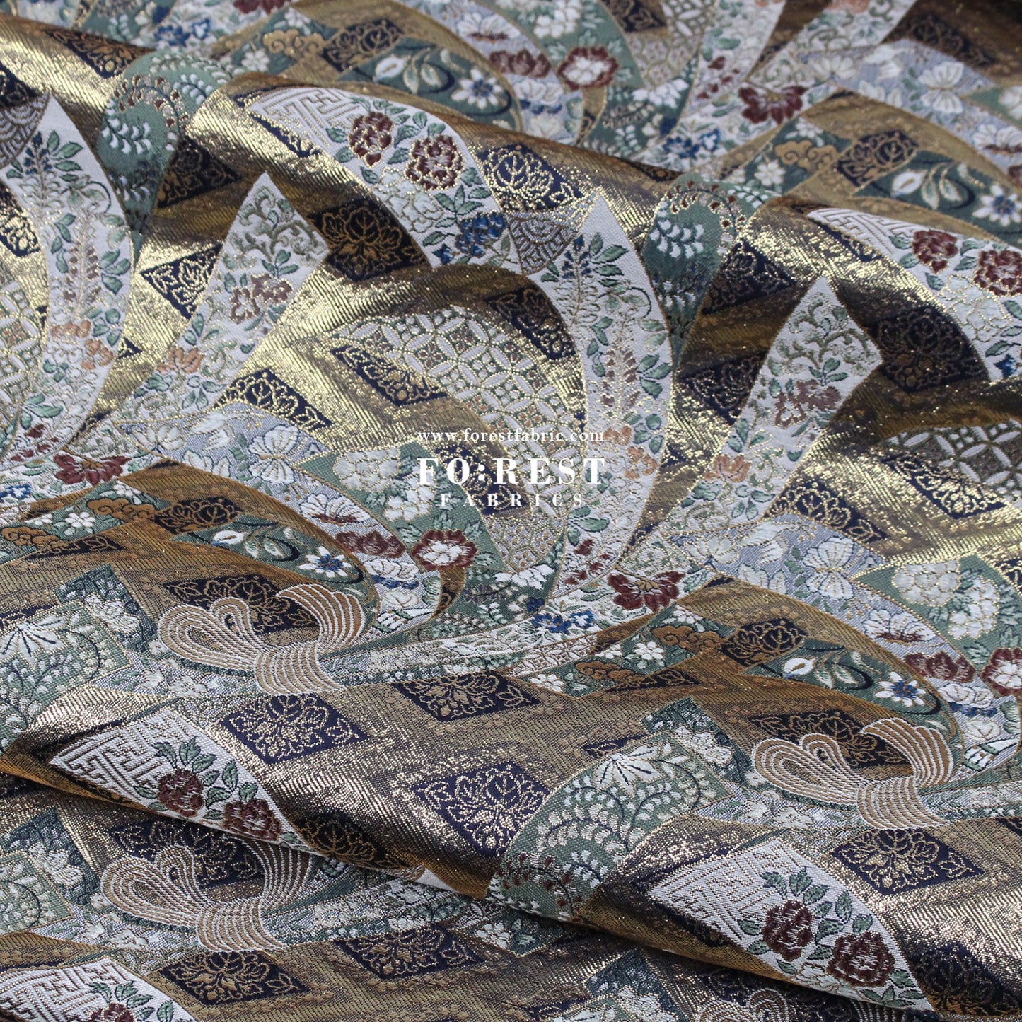 Gold Brocade - Noshi Sakura fabric Navy