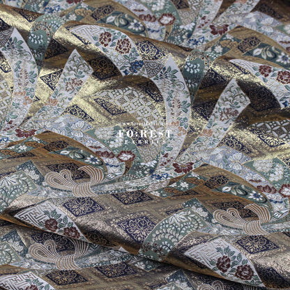 Gold Brocade - Noshi Sakura fabric Navy