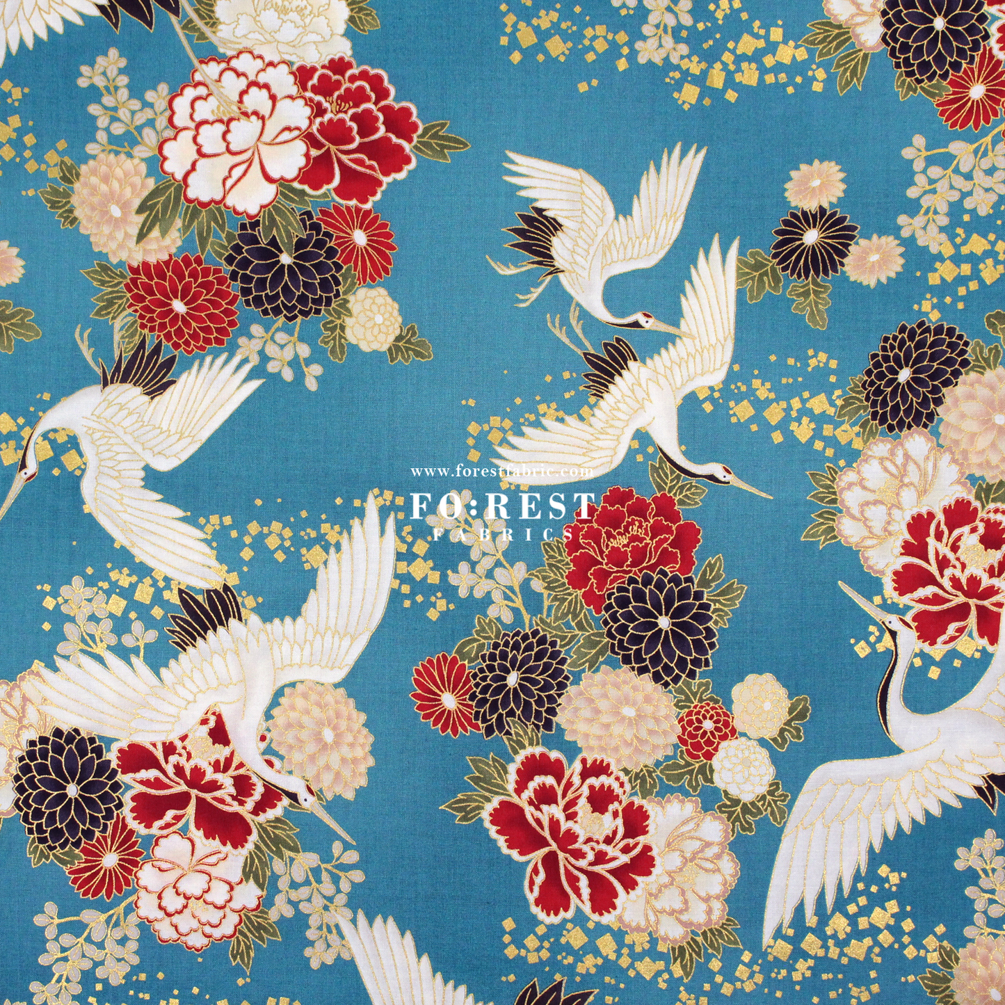 cotton - Crane fabric Turquoise