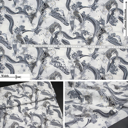 cotton - Koi Fuji mountain with metallic fabric White