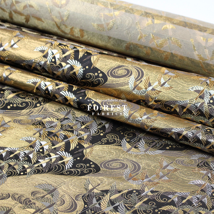 Gold Brocade - In the Sky fabric BLACK