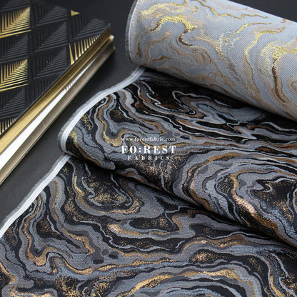 Gold Brocade - Marble II fabric BlackGray