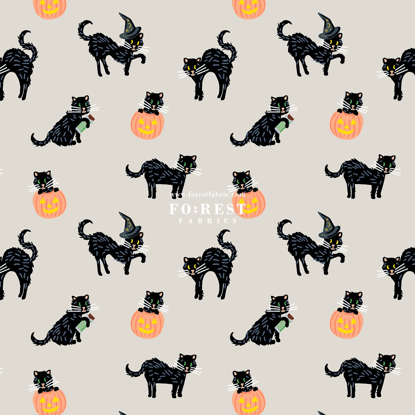 cotton - Black Cat Gray Metallic fabric