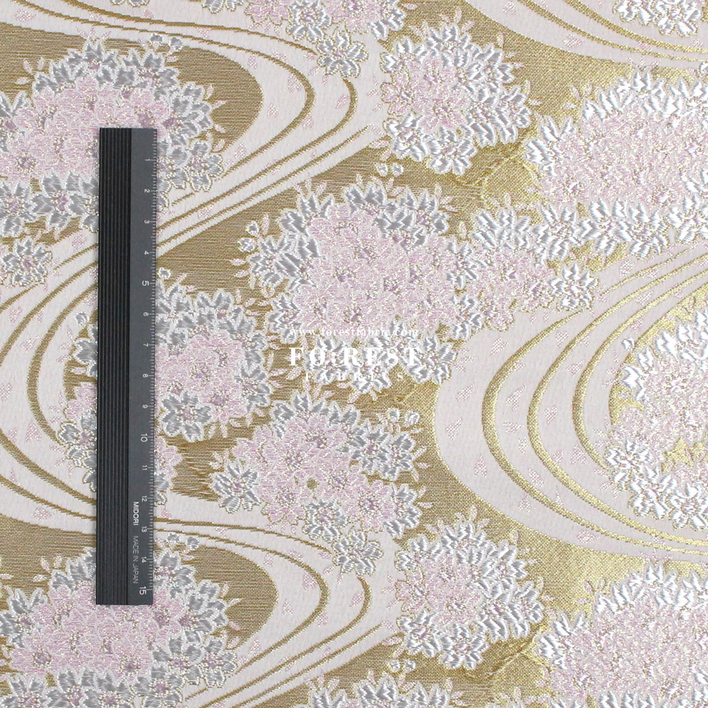 Gold Brocade - Flowing sakura fabric GoldPink