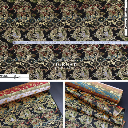 Gold Brocade - Dragon fabric Black