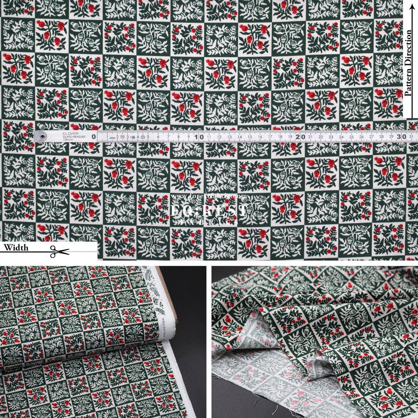 cotton - Yuletide Floral Evergreen Fabric