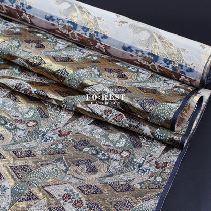 Gold Brocade - Noshi Sakura fabric Navy