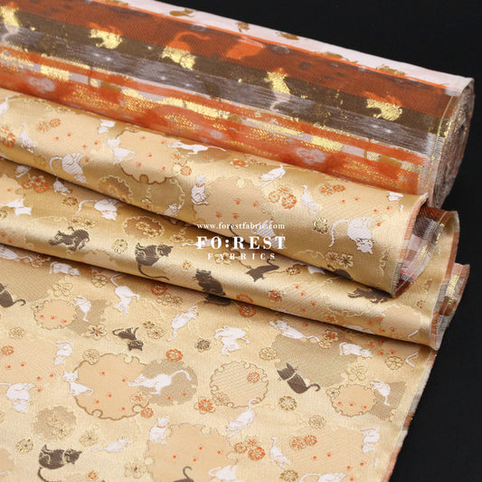 Gold Brocade - Snow Cats fabric Gold