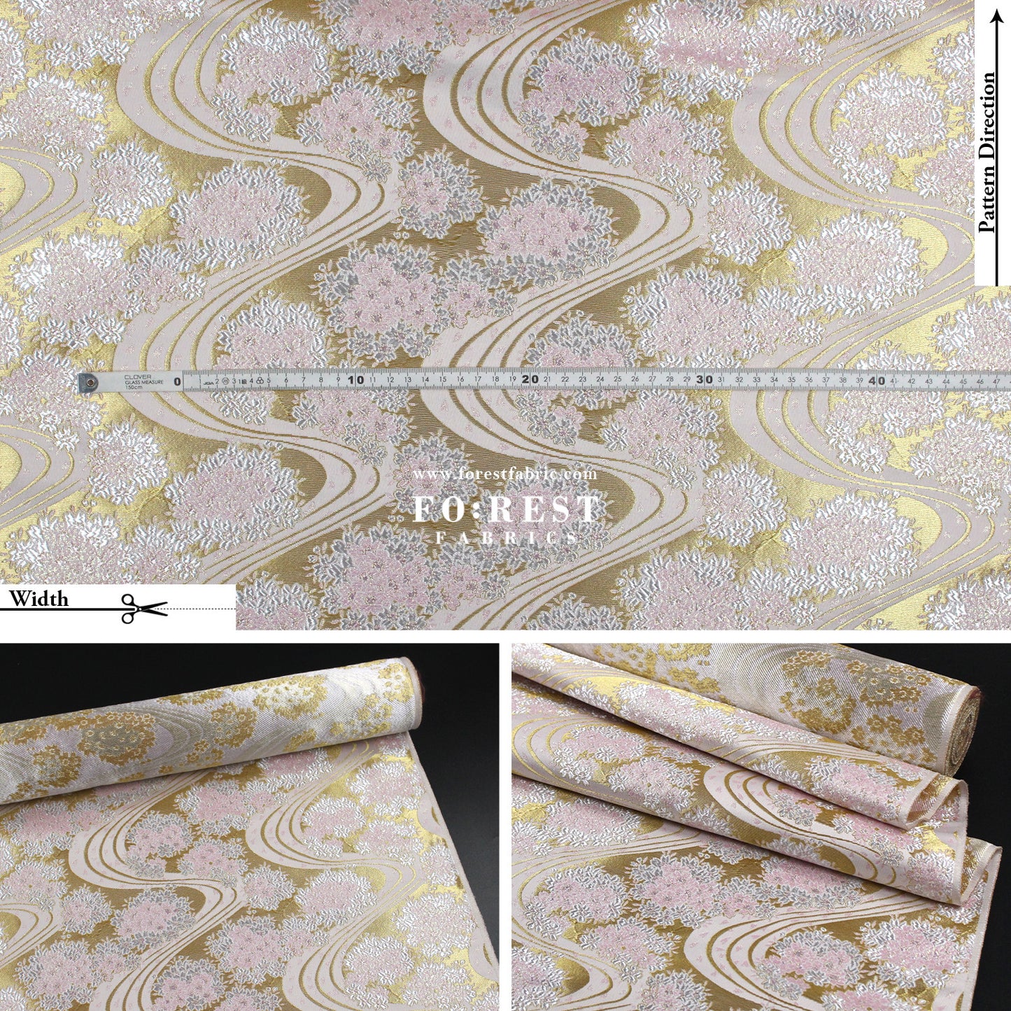 Gold Brocade - Flowing sakura fabric GoldPink