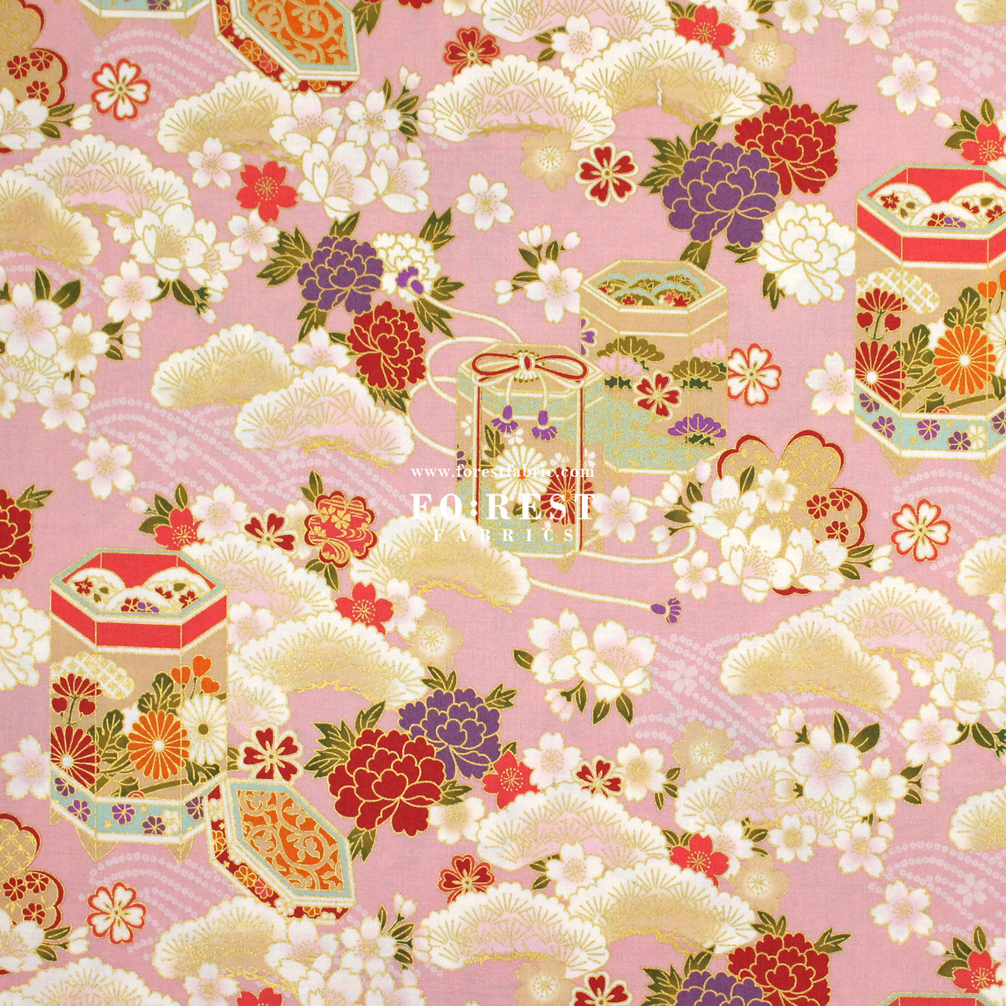 cotton - Cherry blossom Gift Box fabric Pink