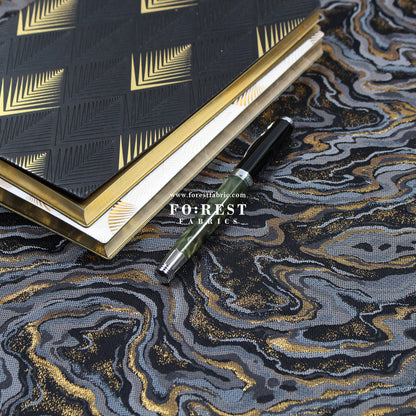 Gold Brocade - Marble II fabric BlackGray