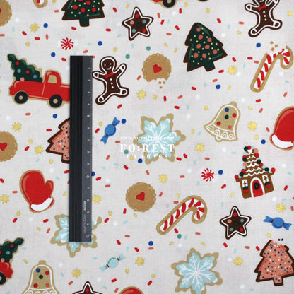 cotton - Christmas Cookies Cream Metallic Fabric