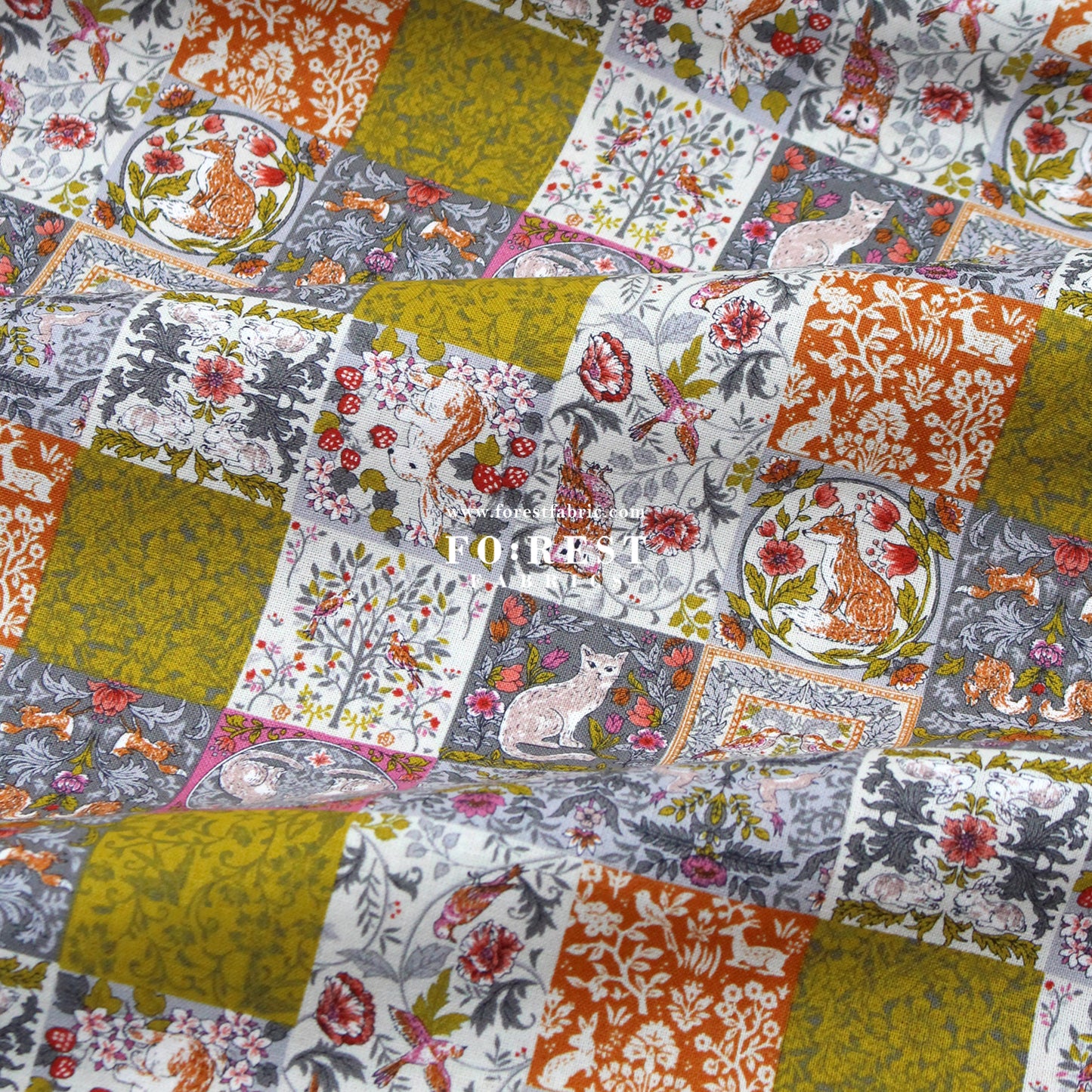 cotton - Art Nouveau Forest fabric Mustard