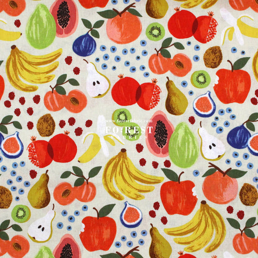 cotton Linen Canvas - Orchard Fruit Stand fabric Cream