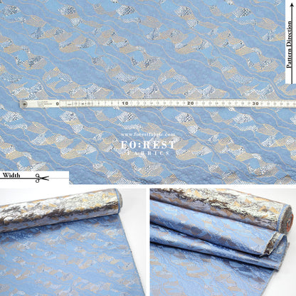 Gold Brocade - Cloud Wave flower fabric Blue