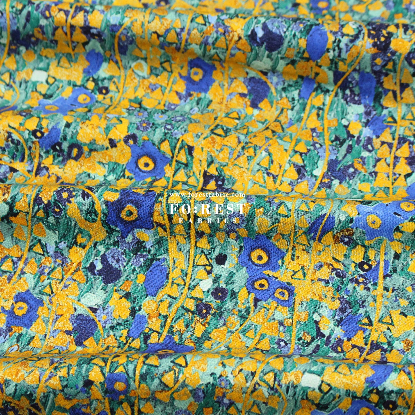 cotton - Gustav Klimt Flower Metallic fabric cobalt