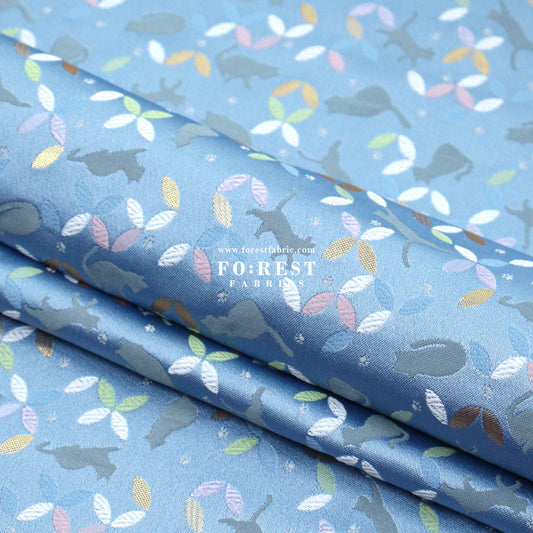 Gold Brocade - Shippo Cats fabric Blue