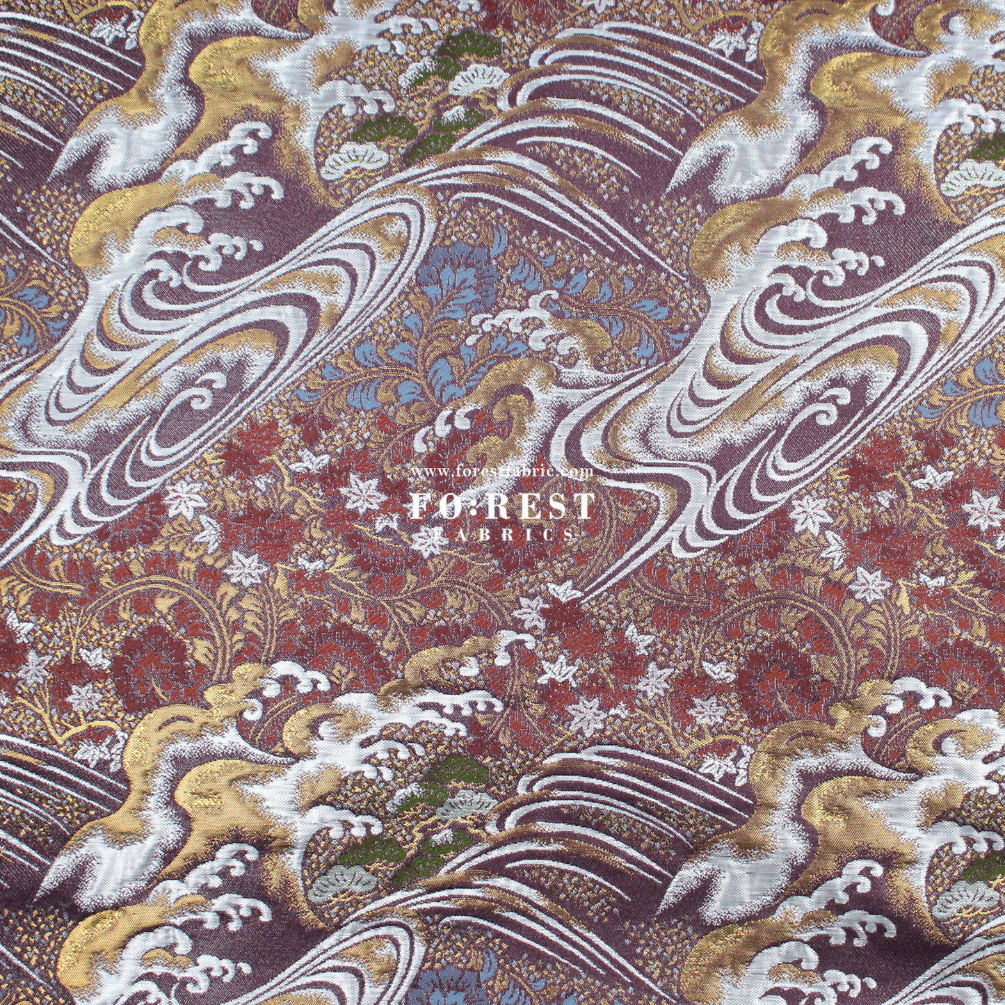 Gold Brocade - Pine waves fabric PurpleRed