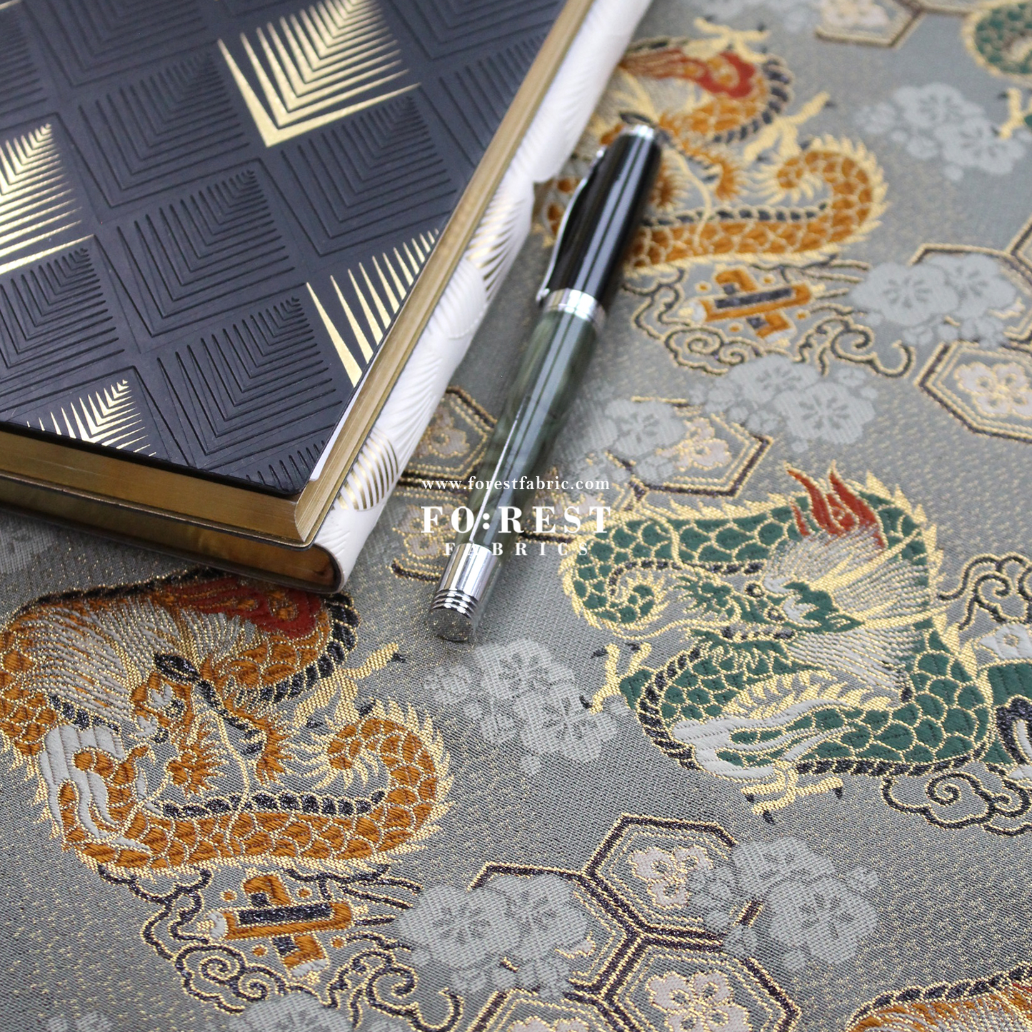 Gold Brocade - Dragon 六甲龍 fabric Gray