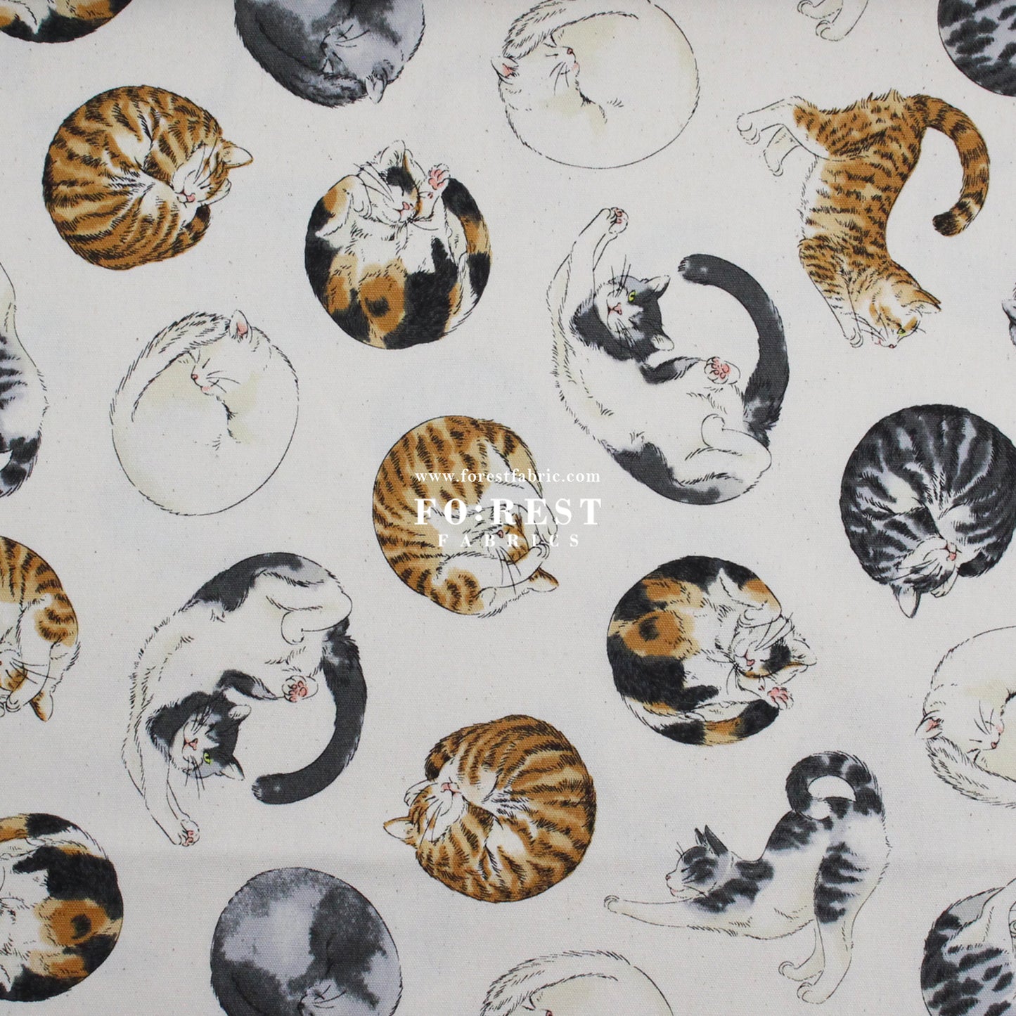 oxford - Lazy Cats fabric Natural