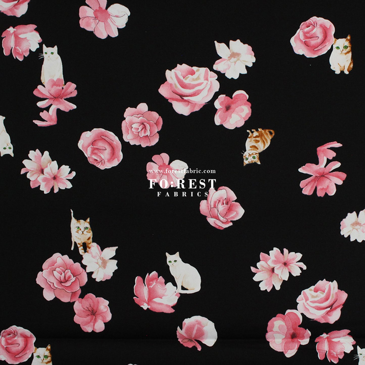 oxford - Rose Cats fabric Black