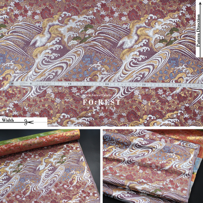 Gold Brocade - Pine waves fabric PurpleRed