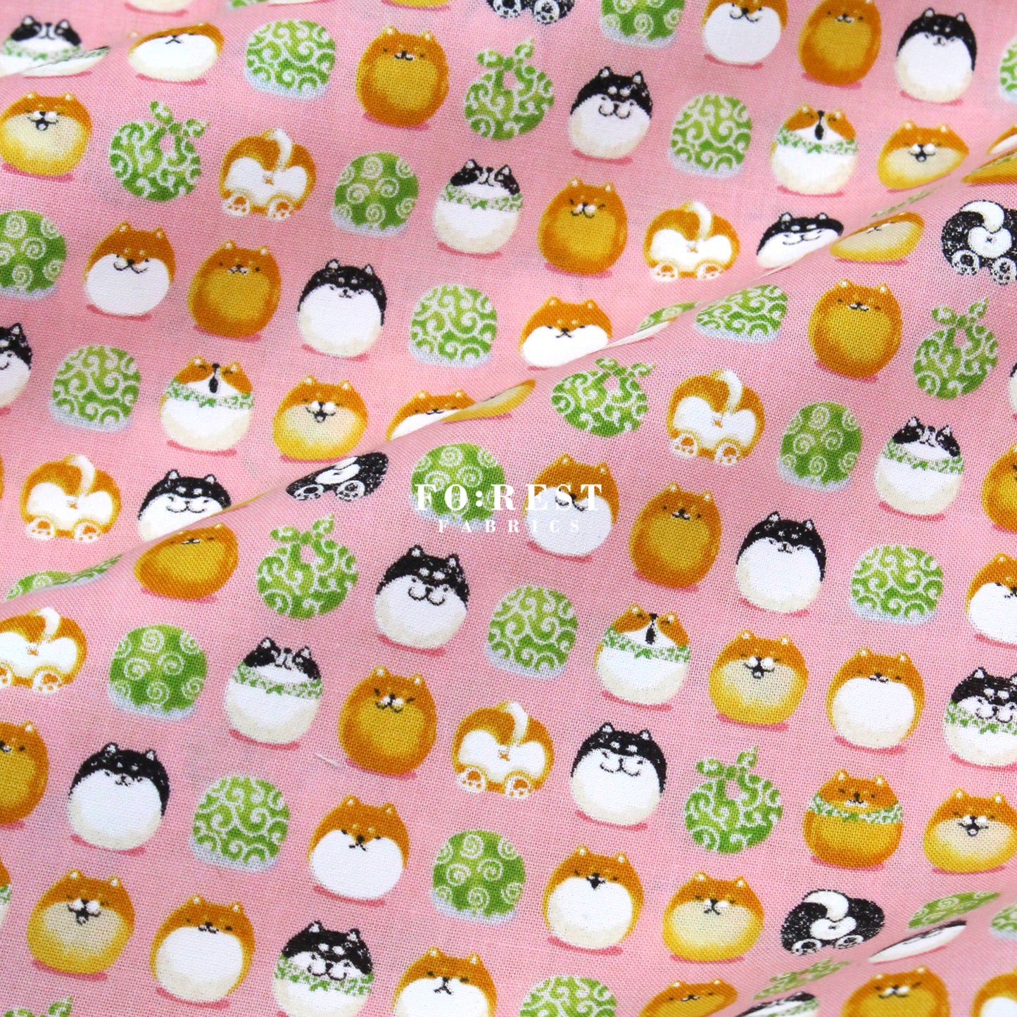 cotton - TravellingShiba Inu fabric Pink